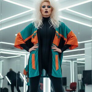 🥝 Vintage 80s Color Block Jacket Oversized L 🧡